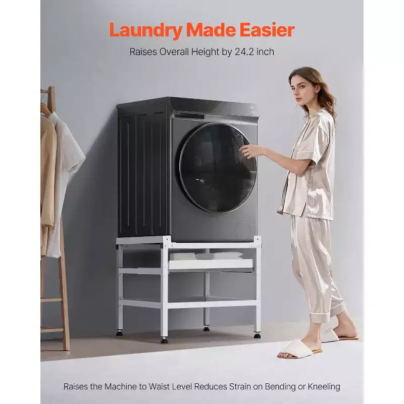 VEVOR Washing Machine Stand, 48.5x25-Inch Washer Laundry Pedestal, 590LBS Load Capacity Washer And Dryer Pedestal Base, 4 Adjustable Feet, Silver