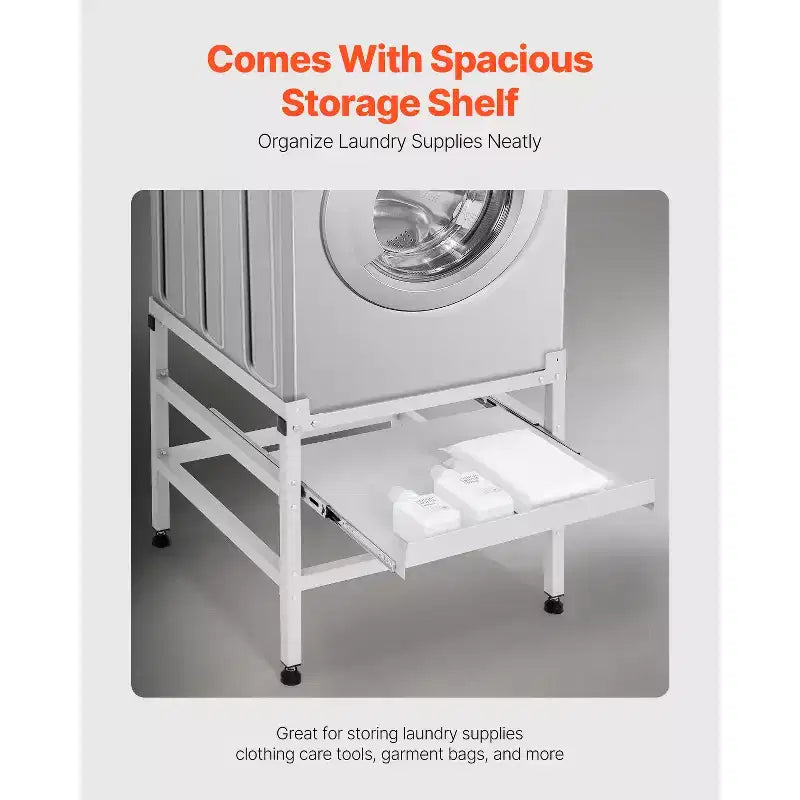 VEVOR Washing Machine Stand, 48.5x25-Inch Washer Laundry Pedestal, 590LBS Load Capacity Washer And Dryer Pedestal Base, 4 Adjustable Feet, Silver