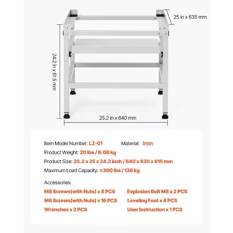 VEVOR Washing Machine Stand, 48.5x25-Inch Washer Laundry Pedestal, 590LBS Load Capacity Washer And Dryer Pedestal Base, 4 Adjustable Feet, Silver
