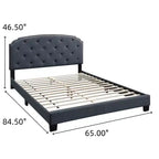 GDFStudio Everett European Classic Burlap Upholstered Platform Bed Frame with Button Tufted Nailhead Trim Headboard