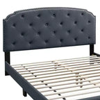 GDFStudio Everett European Classic Burlap Upholstered Platform Bed Frame with Button Tufted Nailhead Trim Headboard