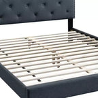 GDFStudio Everett European Classic Burlap Upholstered Platform Bed Frame with Button Tufted Nailhead Trim Headboard