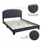 GDFStudio Everett European Classic Burlap Upholstered Platform Bed Frame with Button Tufted Nailhead Trim Headboard