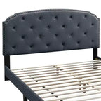 GDFStudio Everett European Classic Burlap Upholstered Platform Bed Frame with Button Tufted Nailhead Trim Headboard