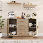 47'' Sideboard Buffet Cabinet with Storage,Fluted Coffee Bar Cabinet with 4 Drawers & 2 Sliding Doors,Wood Buffet Table for Kitchen, Living Room