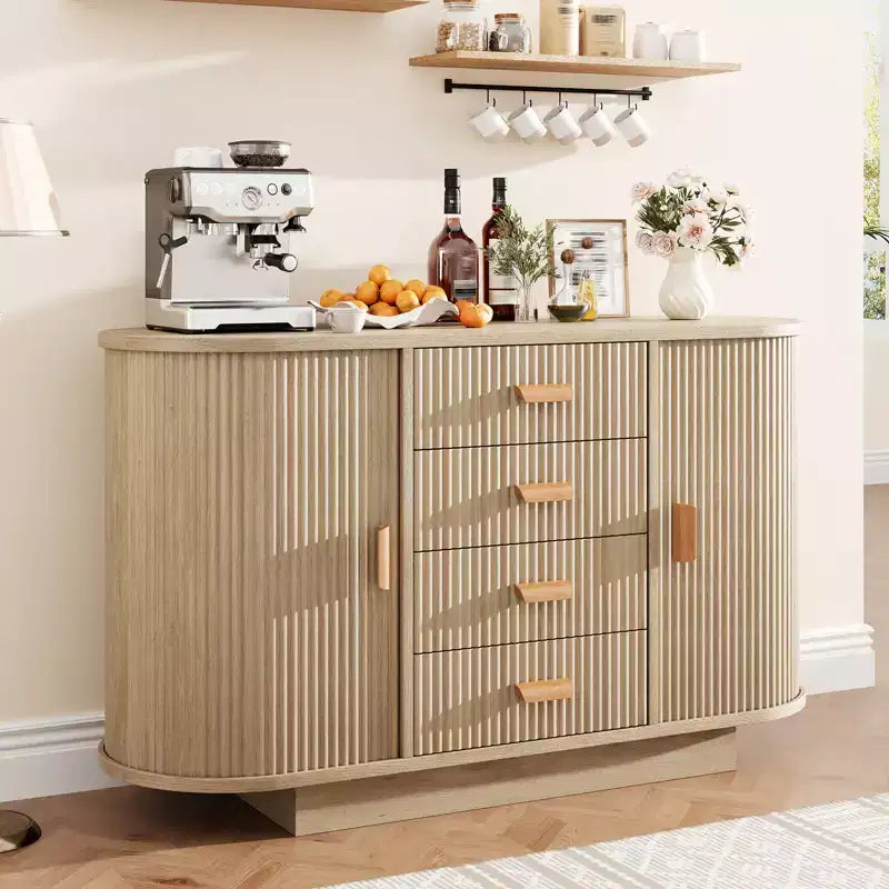 47'' Sideboard Buffet Cabinet with Storage,Fluted Coffee Bar Cabinet with 4 Drawers & 2 Sliding Doors,Wood Buffet Table for Kitchen, Living Room