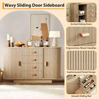 47'' Sideboard Buffet Cabinet with Storage,Fluted Coffee Bar Cabinet with 4 Drawers & 2 Sliding Doors,Wood Buffet Table for Kitchen, Living Room