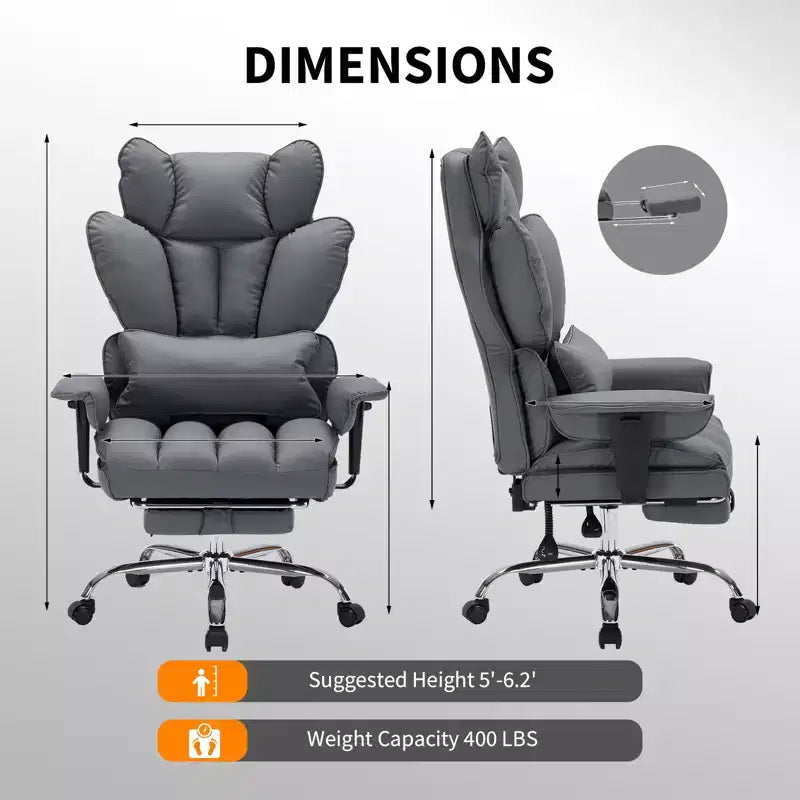 Big and Tall Office Chair w/Footrest, High Back Executive Desk Chair, 155ReclineLumbar Support Pillow, Faux Leather Gaming Chairs for Home