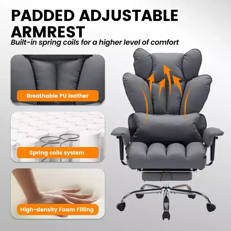 Big and Tall Office Chair w/Footrest, High Back Executive Desk Chair, 155ReclineLumbar Support Pillow, Faux Leather Gaming Chairs for Home