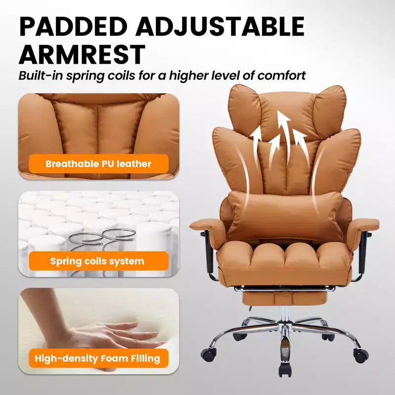 Big and Tall Office Chair w/Footrest, High Back Executive Desk Chair, 155ReclineLumbar Support Pillow, Faux Leather Gaming Chairs for Home