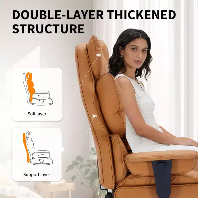 Big and Tall Office Chair w/Footrest, High Back Executive Desk Chair, 155ReclineLumbar Support Pillow, Faux Leather Gaming Chairs for Home