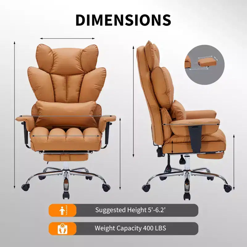 Big and Tall Office Chair w/Footrest, High Back Executive Desk Chair, 155ReclineLumbar Support Pillow, Faux Leather Gaming Chairs for Home