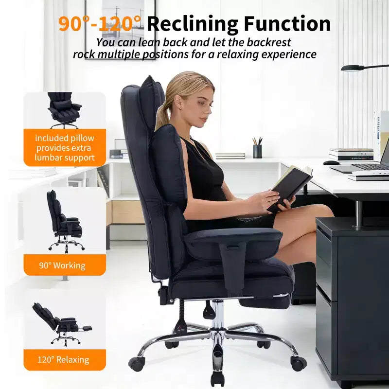 Big and Tall Office Chair w/Footrest, High Back Executive Desk Chair, 155ReclineLumbar Support Pillow, Faux Leather Gaming Chairs for Home