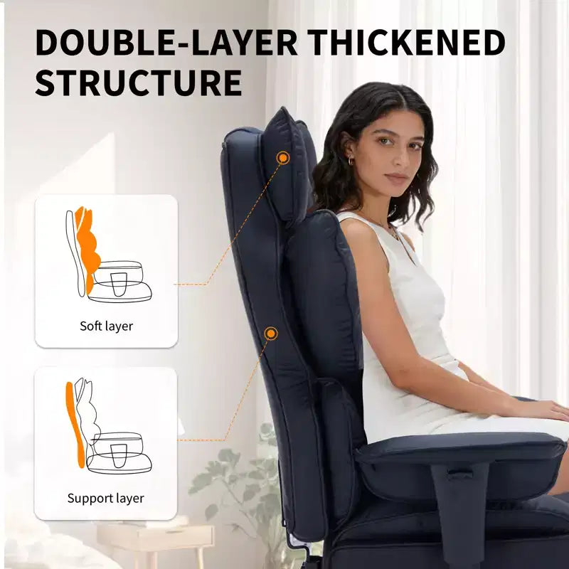 Big and Tall Office Chair w/Footrest, High Back Executive Desk Chair, 155ReclineLumbar Support Pillow, Faux Leather Gaming Chairs for Home