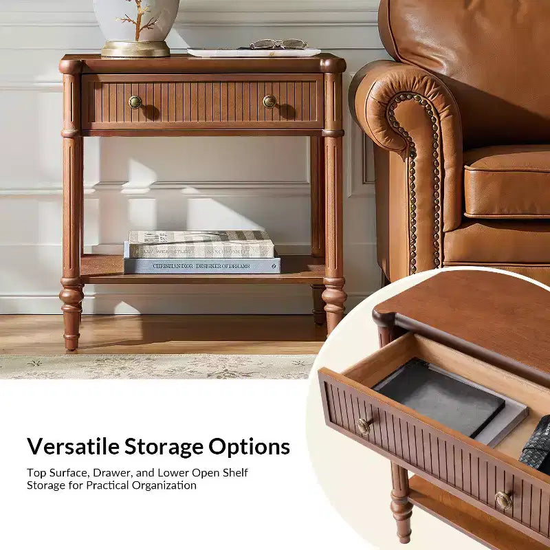 Godefroy 26 Tall 1-Drawer End Table Set of 2 | HULALA HOME-WALNUT