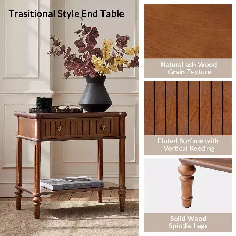 Godefroy 26 Tall 1-Drawer End Table Set of 2 | HULALA HOME-WALNUT