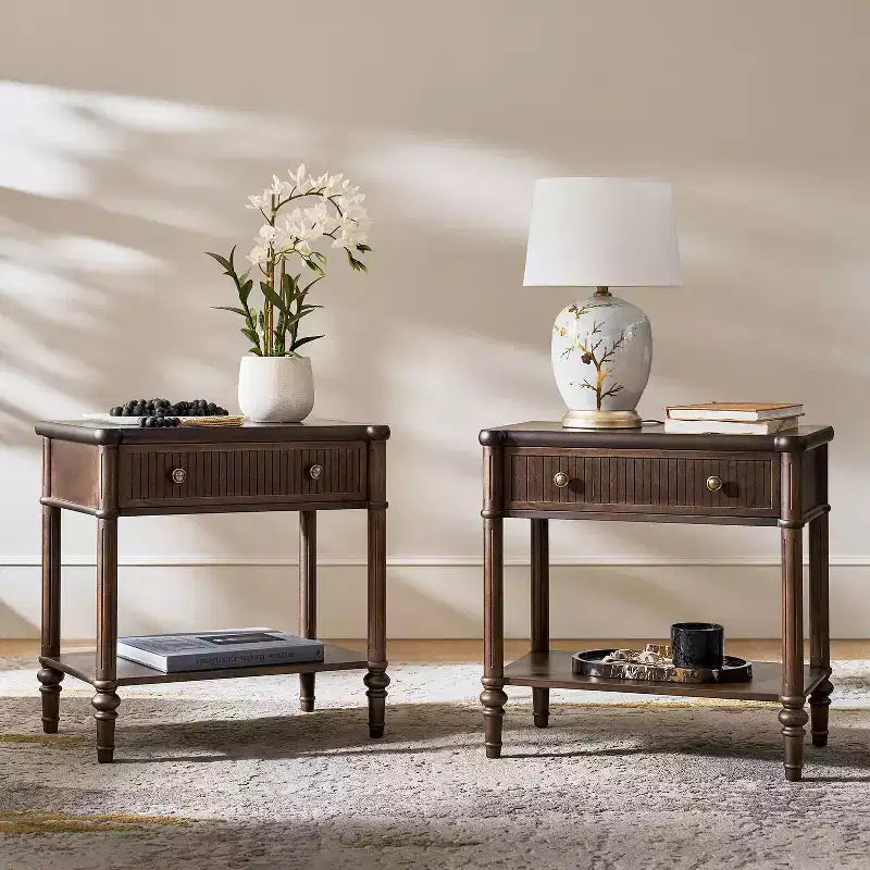 Godefroy 26 Tall 1-Drawer End Table Set of 2 | HULALA HOME-WALNUT