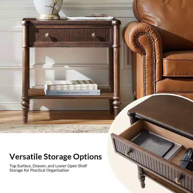 Godefroy 26 Tall 1-Drawer End Table Set of 2 | HULALA HOME-WALNUT