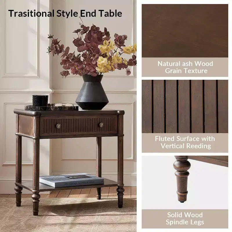 Godefroy 26 Tall 1-Drawer End Table Set of 2 | HULALA HOME-WALNUT