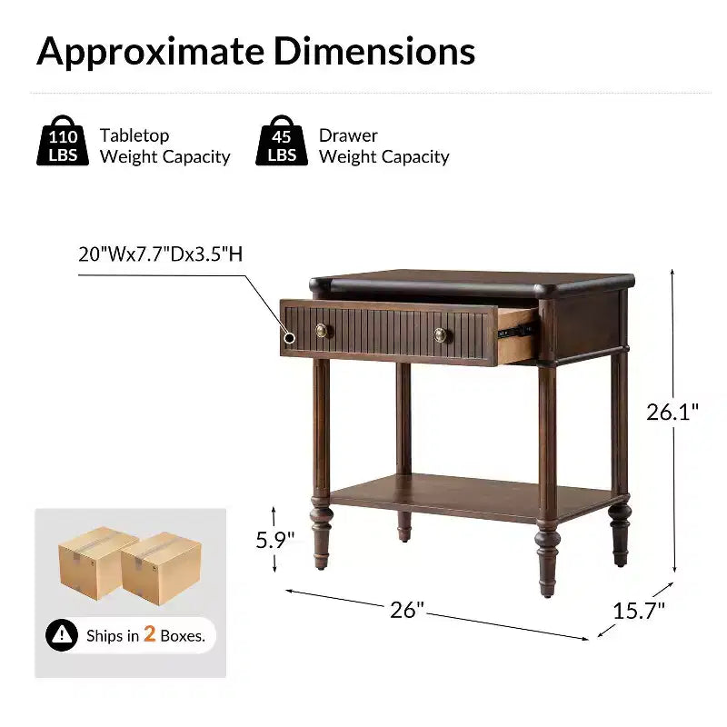 Godefroy 26 Tall 1-Drawer End Table Set of 2 | HULALA HOME-WALNUT