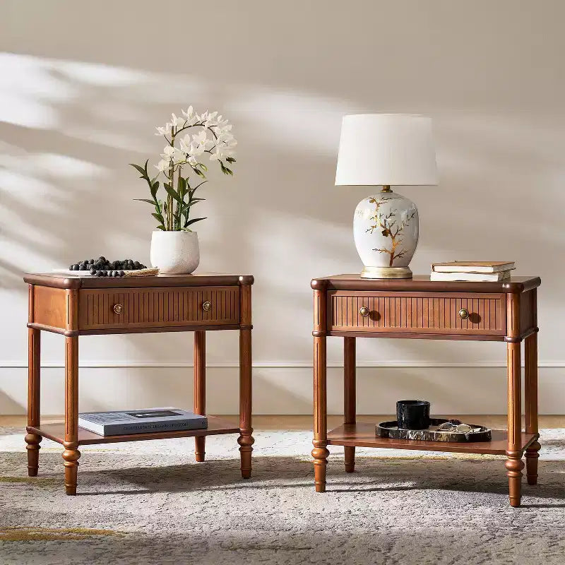 Godefroy 26 Tall 1-Drawer End Table Set of 2 | HULALA HOME-WALNUT