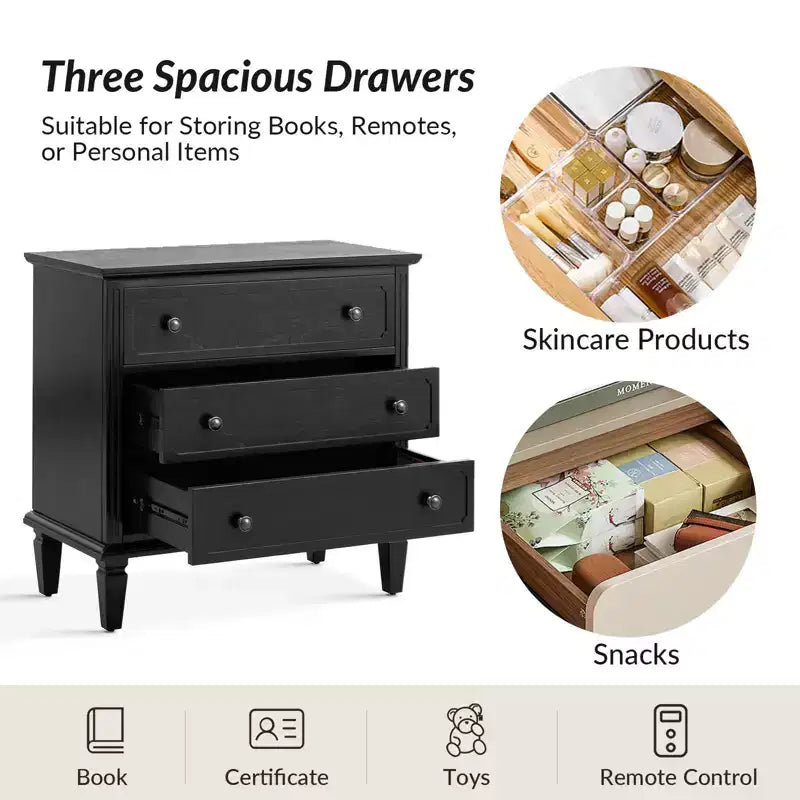 Teodosia 3-Drawer End Tbale|Hulala Home-BLACK