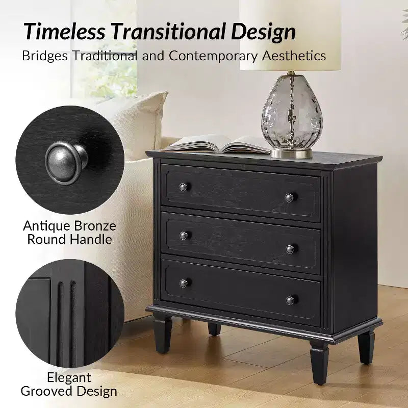 Teodosia 3-Drawer End Tbale|Hulala Home-BLACK