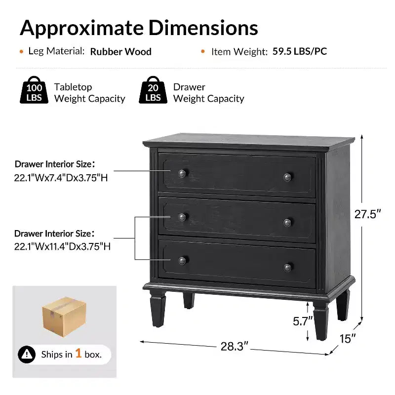 Teodosia 3-Drawer End Tbale|Hulala Home-BLACK