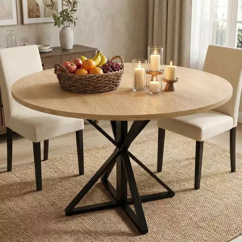 Round Dining Table for 4-6, 47.2 in Farmhouse Kitchen Table with Storage, Circle Dinner Tables for Kitchen, Dining Room, Living Room, Meeting Room