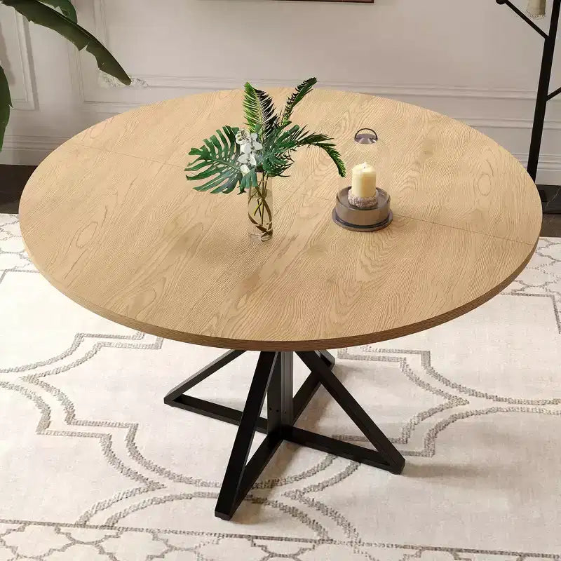 Round Dining Table for 4-6, 47.2 in Farmhouse Kitchen Table with Storage, Circle Dinner Tables for Kitchen, Dining Room, Living Room, Meeting Room