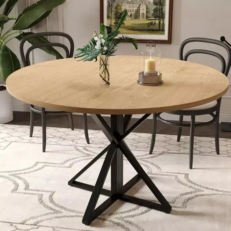 Round Dining Table for 4-6, 47.2 in Farmhouse Kitchen Table with Storage, Circle Dinner Tables for Kitchen, Dining Room, Living Room, Meeting Room