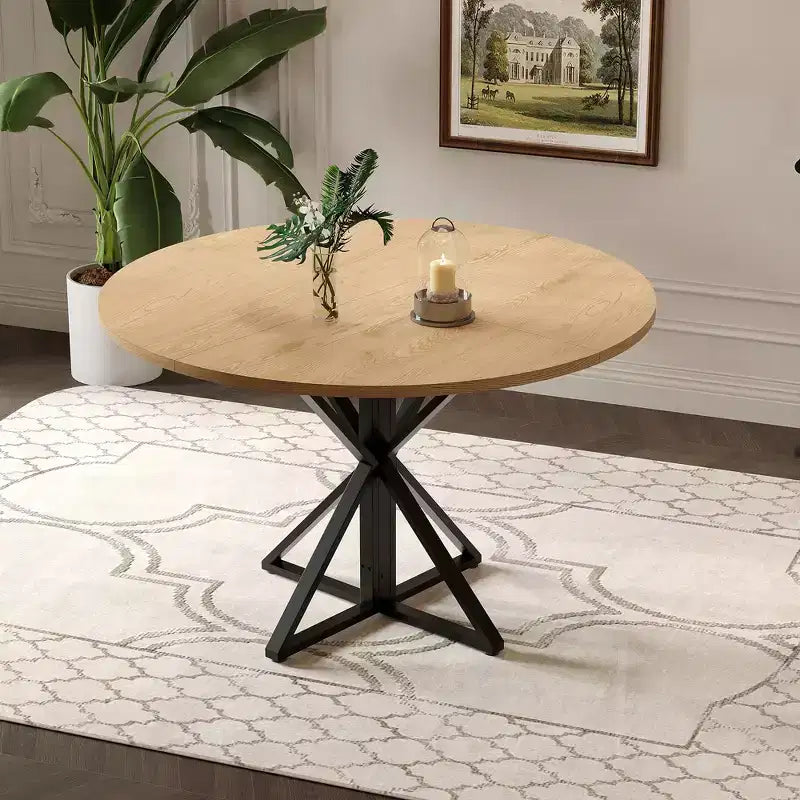 Round Dining Table for 4-6, 47.2 in Farmhouse Kitchen Table with Storage, Circle Dinner Tables for Kitchen, Dining Room, Living Room, Meeting Room