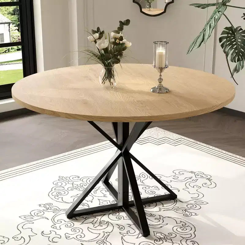 Round Dining Table for 4-6, 47.2 in Farmhouse Kitchen Table with Storage, Circle Dinner Tables for Kitchen, Dining Room, Living Room, Meeting Room