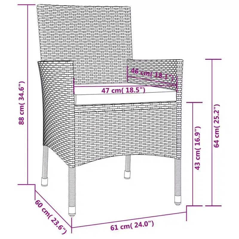vidaXL Garden Bistro Set Poly Rattan Medium Modern Bistro Set