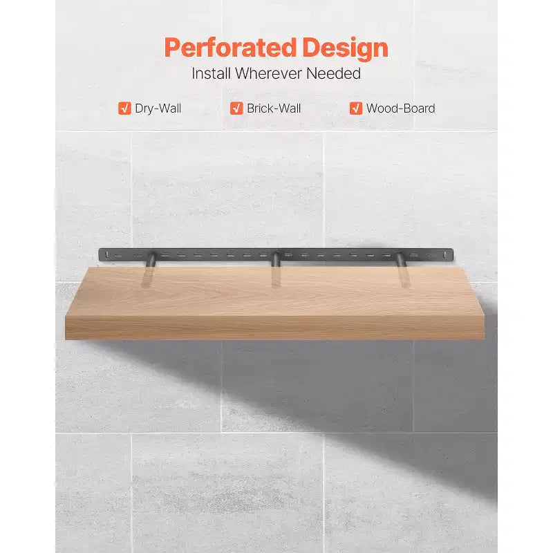 VEVOR Floating Shelf Bracket 1 Pack, 190 lbs/86 kg Weight Capacity, 34x6.2x1.5 inch / 863.6x157.4x38.1 mm, Heavy Duty Hidden, Wall Mounting, Black