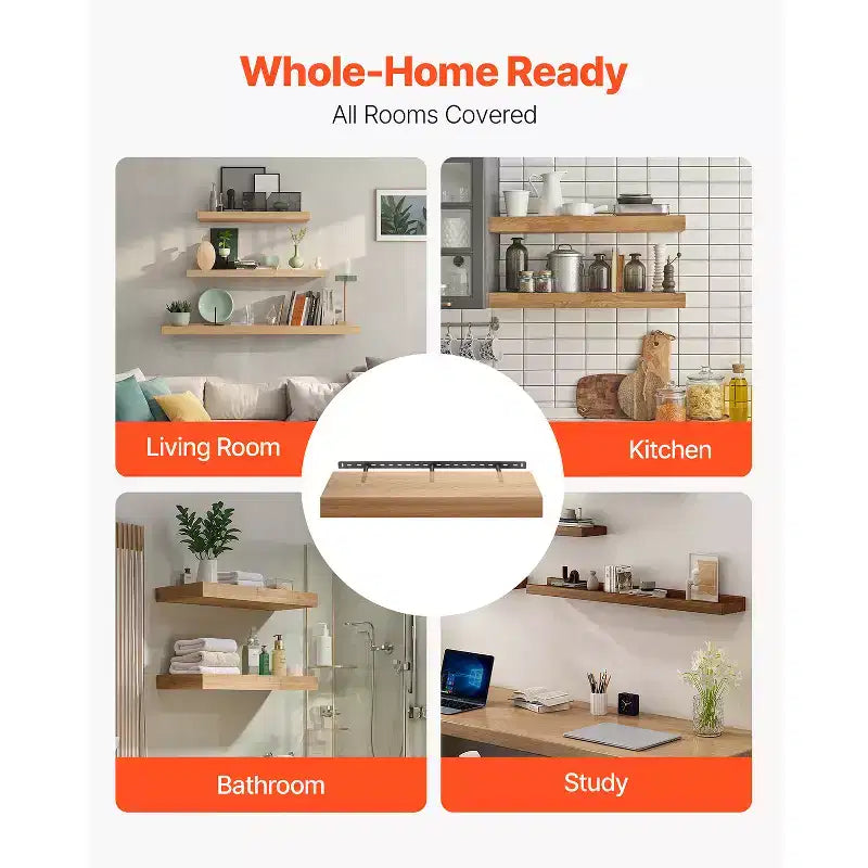 VEVOR Floating Shelf Bracket 1 Pack, 190 lbs/86 kg Weight Capacity, 34x6.2x1.5 inch / 863.6x157.4x38.1 mm, Heavy Duty Hidden, Wall Mounting, Black