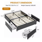 Full / Queen / King Platform Bed Frame with 4 Storage Drawers, Fabric Upholstered, No Box Spring, Wooden Slats, Noise Free, Easy Assembly, Dark Grey