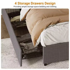 Full / Queen / King Platform Bed Frame with 4 Storage Drawers, Fabric Upholstered, No Box Spring, Wooden Slats, Noise Free, Easy Assembly, Dark Grey