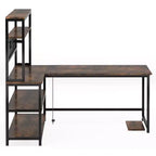 Lantine L-Shaped Computer Desk 55 Inch Reversible Office Desk Study Writing Table with Wireless Charging and Bookshelf for Home Office, Brown