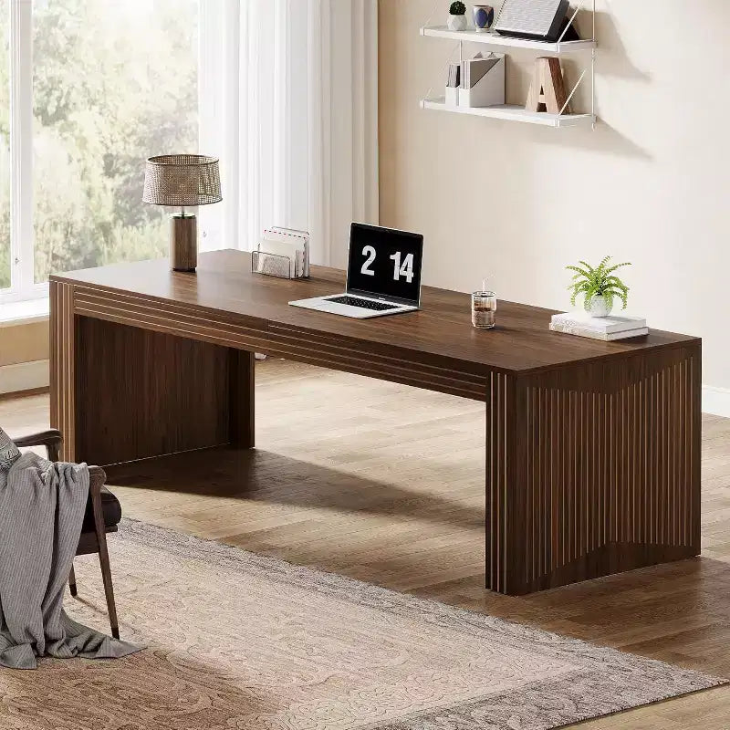 Lantine 79-Inch Extra Long Desk, Two Person Double Desk for Home Office, Wooden Long Computer Desk Writing Table for Office, Dark Brown