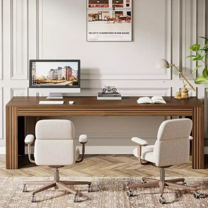 Lantine 79-Inch Extra Long Desk, Two Person Double Desk for Home Office, Wooden Long Computer Desk Writing Table for Office, Dark Brown