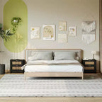 TYBOATLE Set of 2 Rattan Nightstands with Wireless Charging Station, Mid-Century Modern End Tables with 2 Boho Woven Drawers, Wood Bedside Tables