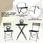 Bistro Table and Chairs Set of 2,3 Piece Outdoor/Indoor Folding Patio Bistro Sets,2 Chair Patio Furniture Set with Table,Premium Frame Foldable Tables