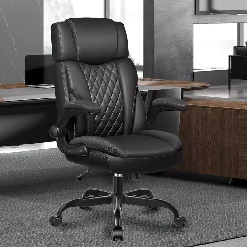 KERDOM Executive Leather Office Chair, Ergonomic Office Chair High Back Lumbar Support with Padded Armrests