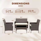 4 Piece Patio Furniture Set, Rattan Wicker Patio Conversation Set with Coffee Table, Outdoor Table and Chairs Set for Backyard Poolside,Black & Beige