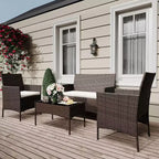 4 Piece Patio Furniture Set, Rattan Wicker Patio Conversation Set with Coffee Table, Outdoor Table and Chairs Set for Backyard Poolside,Black & Beige