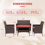 4 Piece Patio Furniture Set, Rattan Wicker Patio Conversation Set with Coffee Table, Outdoor Table and Chairs Set for Backyard Poolside,Black & Beige