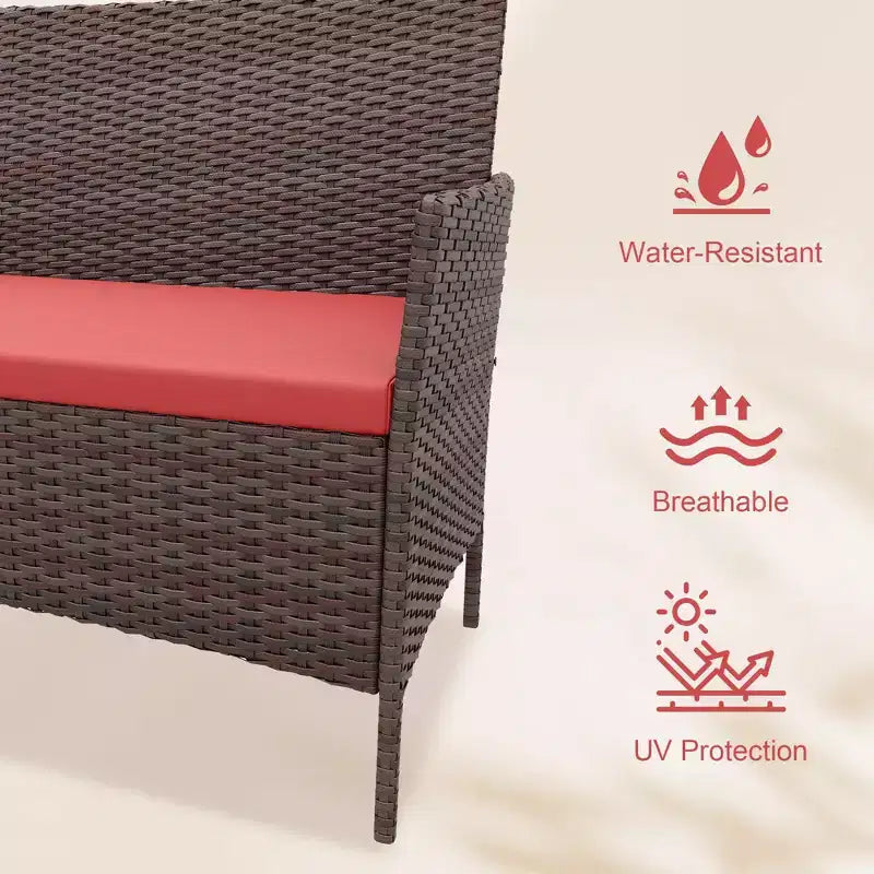 4 Piece Patio Furniture Set, Rattan Wicker Patio Conversation Set with Coffee Table, Outdoor Table and Chairs Set for Backyard Poolside,Black & Beige