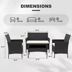 4 Piece Patio Furniture Set, Rattan Wicker Patio Conversation Set with Coffee Table, Outdoor Table and Chairs Set for Backyard Poolside,Black & Beige