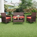 4 Piece Patio Furniture Set, Rattan Wicker Patio Conversation Set with Coffee Table, Outdoor Table and Chairs Set for Backyard Poolside,Black & Beige